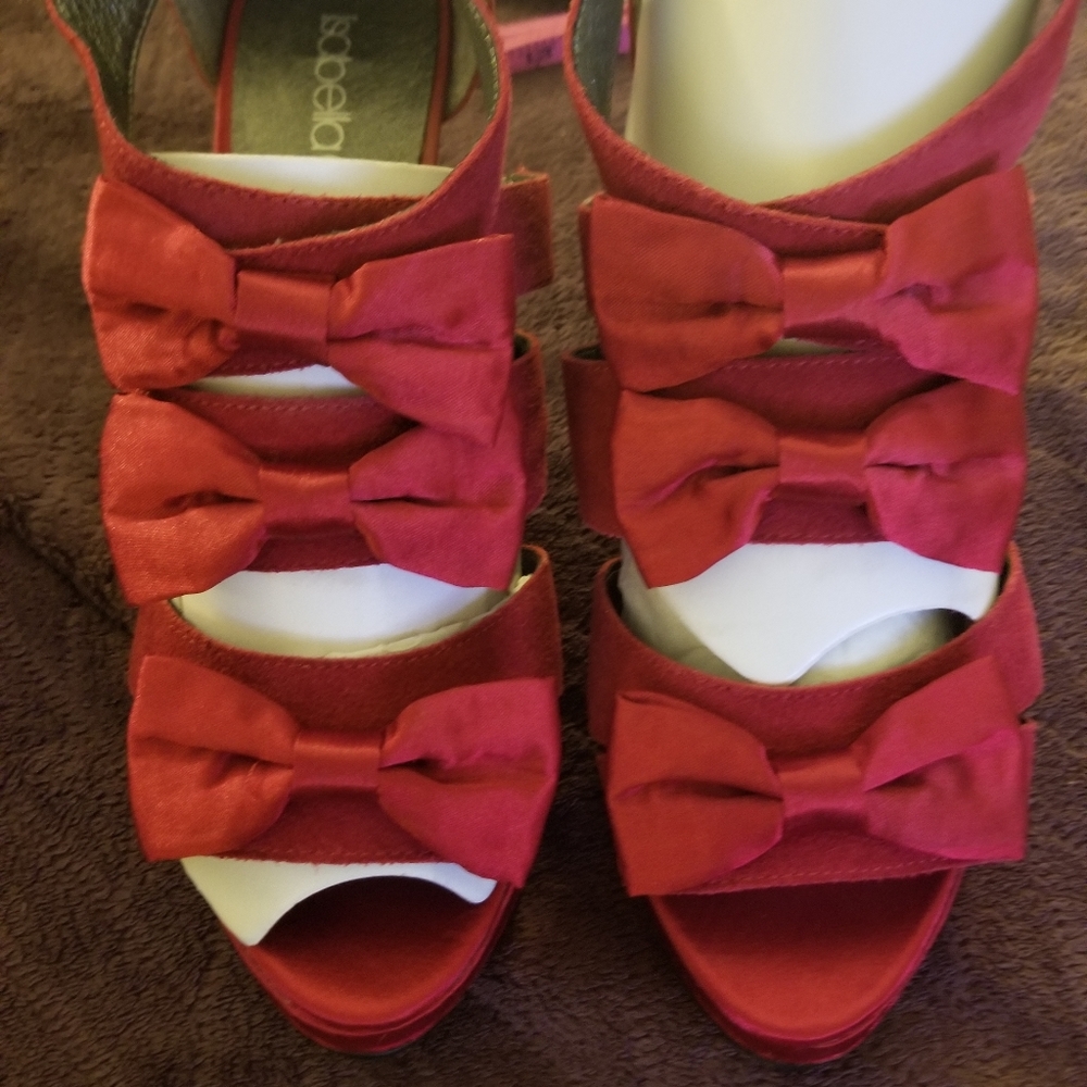 Red velour heels